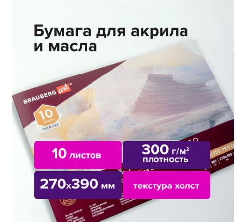 Альбом для акрила и масла, 300 г/м2, 270х390 мм, 10 листов, склейка, тиснение 