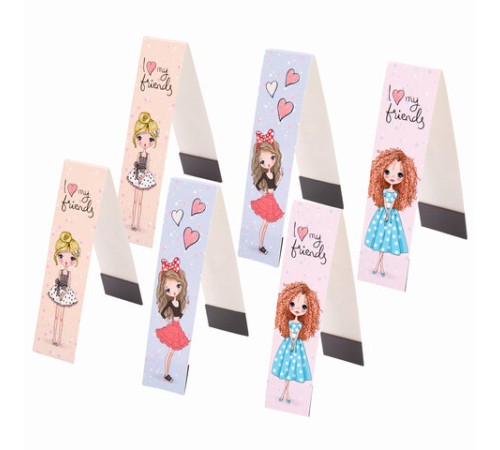 Закладки для книг с магнитом FASHION GIRLS, набор 6 шт., блестки, 25x196 мм, ЮНЛАНДИЯ, 113443