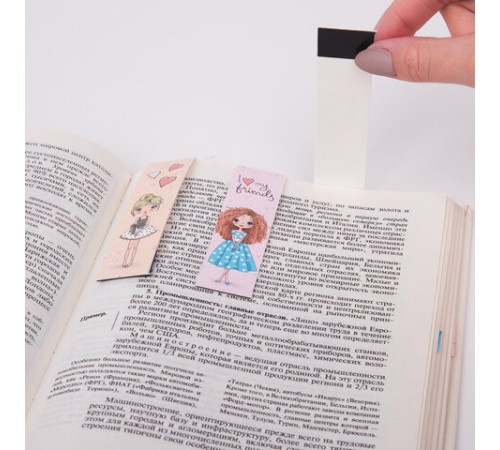 Закладки для книг с магнитом FASHION GIRLS, набор 6 шт., блестки, 25x196 мм, ЮНЛАНДИЯ, 113443