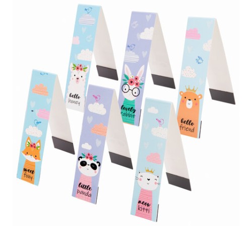 Закладки для книг с магнитом FUNNY ANIMALS, набор 6 шт., блестки, 25x196 мм, ЮНЛАНДИЯ, 113444