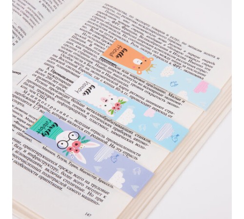 Закладки для книг с магнитом FUNNY ANIMALS, набор 6 шт., блестки, 25x196 мм, ЮНЛАНДИЯ, 113444