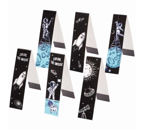 Закладки для книг с магнитом DEEP SPACE, набор 6 шт., блестки, 25x196 мм, ЮНЛАНДИЯ, 113445