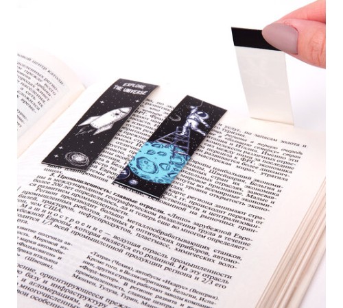 Закладки для книг с магнитом DEEP SPACE, набор 6 шт., блестки, 25x196 мм, ЮНЛАНДИЯ, 113445