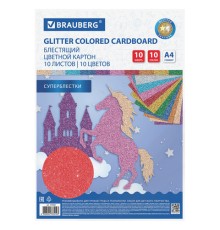 Картон цветной А4 СУПЕРБЛЕСТКИ, 10 листов 10 цветов, 280 г/м2, BRAUBERG, 113508