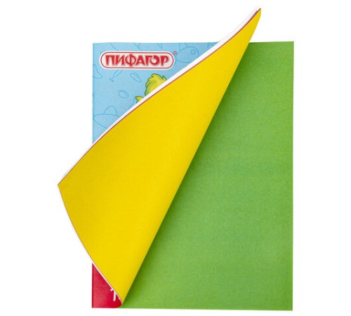 Цветная бумага А4 2-сторонняя газетная, 16 листов, 16 цветов, на скобе, ПИФАГОР, 200х280 мм, 