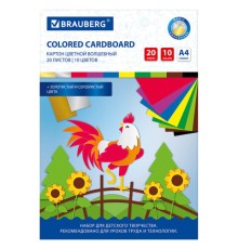Картон цветной А4 немелованный ВОЛШЕБНЫЙ, 20 листов, 10 цветов, в папке, BRAUBERG, 200х290 мм, 113547