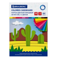 Картон цветной А4 МЕЛОВАННЫЙ, 48 листов, 12 цветов, склейка, BRAUBERG, 200х290 мм, 113552