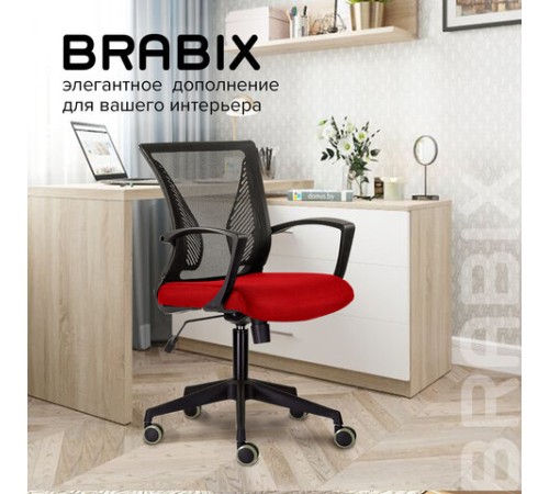 Кресло BRABIX "Wings MG-309", пластик черный, сетка, черное/красное, 532014 Кресло BRABIX "Wings MG-309", пластик черный, сетка, черное/красное, 532014