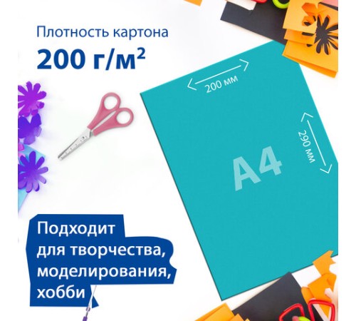 Картон цветной А4 2-сторонний МЕЛОВАННЫЙ, 20 листов, 10 цветов, в папке, BRAUBERG, 200х290 мм, 113554