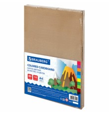 Картон цветной А4 немелованный, 80 листов, 10 цветов, в коробке, BRAUBERG, 200х290 мм, 113560