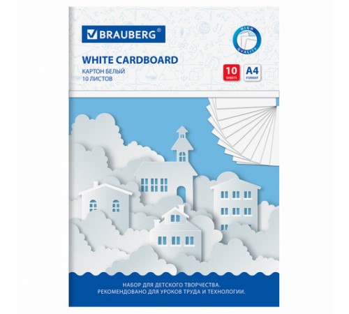Картон белый А4 немелованный, 10 листов, в папке, BRAUBERG, 200х290 мм, 