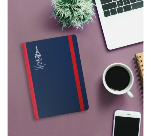 Блокнот с резинкой в клетку 96 л., А5 (145х203 мм), твердая обложка, BRAUBERG, 