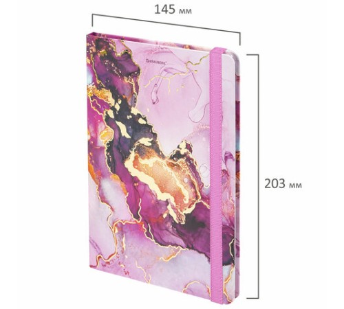 Блокнот с резинкой в клетку 96 л., А5 (145х203 мм), твердая обложка с фольгой, BRAUBERG, 