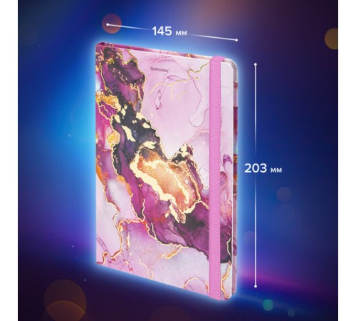 Блокнот с резинкой в клетку 96 л., А5 (145х203 мм), твердая обложка с фольгой, BRAUBERG, 