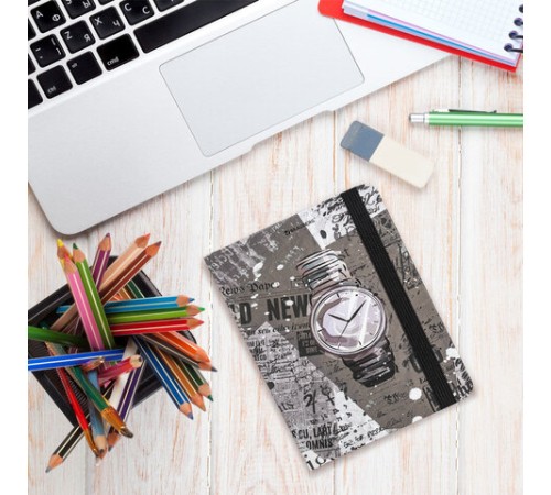 Блокнот с резинкой в клетку 96 л., МАЛЫЙ ФОРМАТ А6 (109х148 мм), твердая обложка, BRAUBERG, 