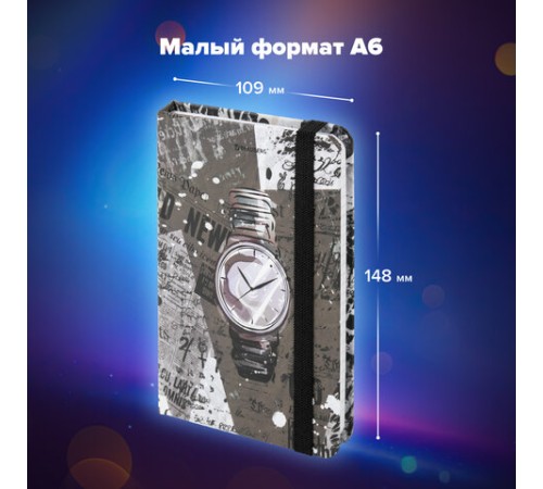 Блокнот с резинкой в клетку 96 л., МАЛЫЙ ФОРМАТ А6 (109х148 мм), твердая обложка, BRAUBERG, 