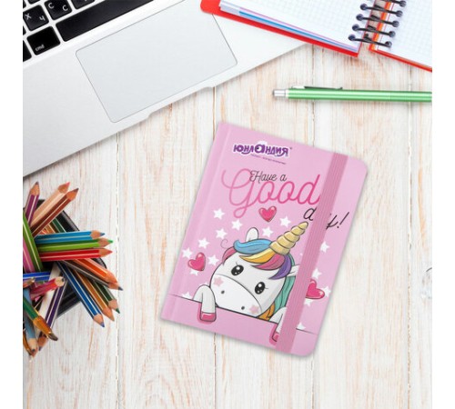 Блокнот с резинкой в клетку 96 л., МАЛЫЙ ФОРМАТ А6 (109х148 мм), твердая обложка, ЮНЛАНДИЯ, 