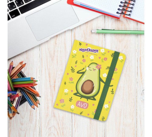 Блокнот с резинкой в клетку 96 л., МАЛЫЙ ФОРМАТ А6 (109х148 мм), твердая обложка, ЮНЛАНДИЯ, 