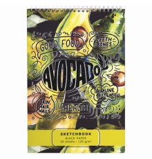 Скетчбук, черная бумага 120 г/м2, 195х300 мм, 30 л., гребень, SoftTouch, выборочный лак, 