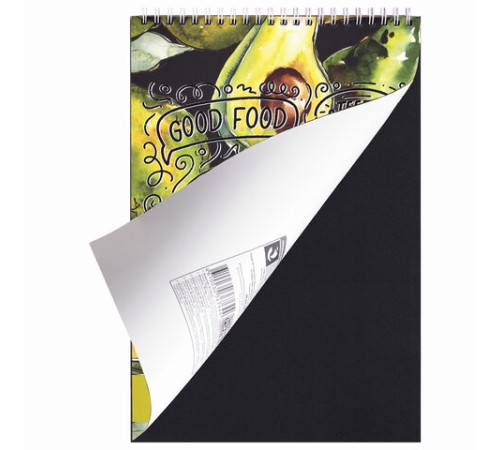 Скетчбук, черная бумага 120 г/м2, 195х300 мм, 30 л., гребень, SoftTouch, выборочный лак, 