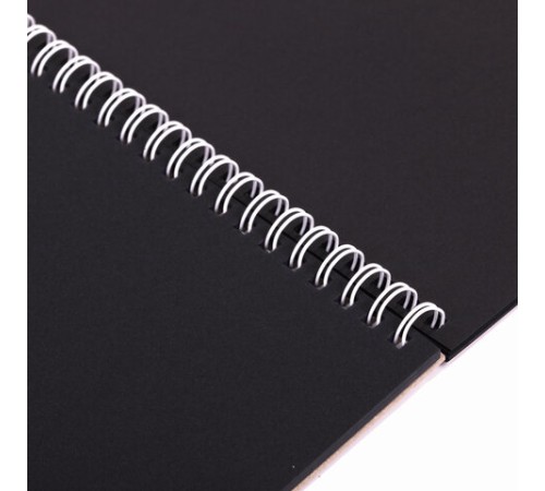 Скетчбук, черная бумага 120 г/м2, 195х300 мм, 30 л., гребень, SoftTouch, выборочный лак, 