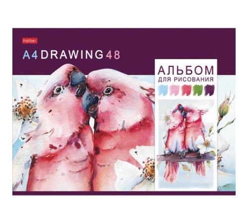 Альбом для рисования, А4, 48 листов, скоба, обложка картон, HATBER, 205х290 мм, 