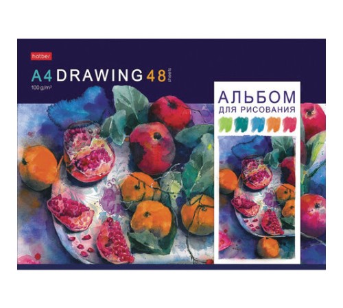 Альбом для рисования, А4, 48 листов, скоба, обложка картон, HATBER, 205х290 мм, 