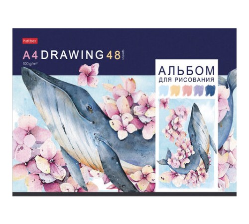 Альбом для рисования, А4, 48 листов, скоба, обложка картон, HATBER, 205х290 мм, 