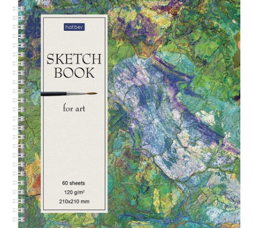 Скетчбук, белая бумага 120 г/м2, 210х210 мм, 60 л., гребень, твердая обложка, 