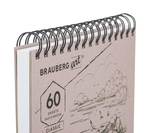 Скетчбук, белая бумага 190 г/м2, 195х195 мм, 60 л., гребень, твердая обложка, BRAUBERG ART CLASSIC, 113852