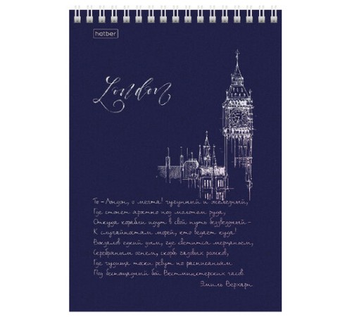 Блокнот А5 146х215 мм, 80 л., гребень, клетка, ламинация, 3D фольга, HATBER, 
