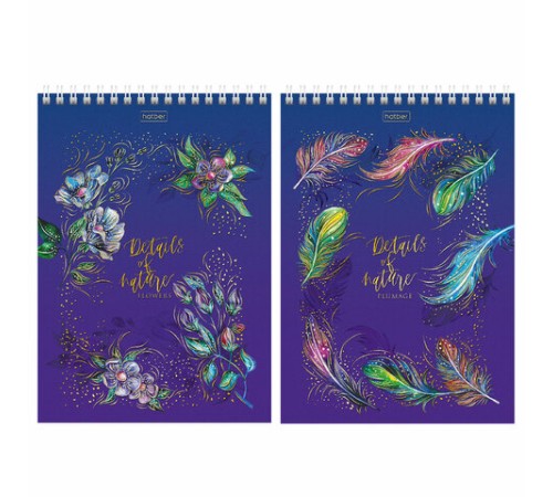 Блокнот А5 146х215 мм, 80 л., гребень, клетка, ламинация, 3D фольга, HATBER, 