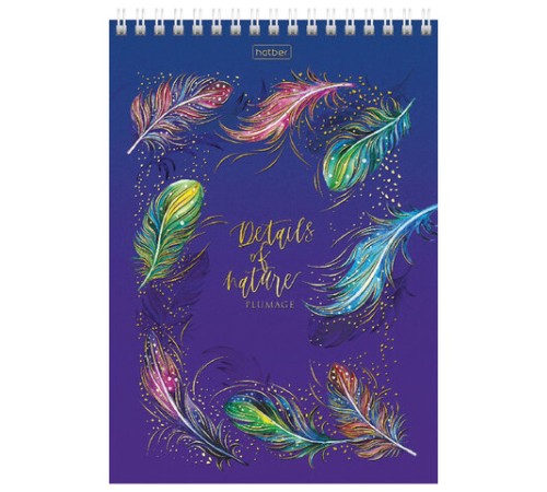 Блокнот А5 146х215 мм, 80 л., гребень, клетка, ламинация, 3D фольга, HATBER, 