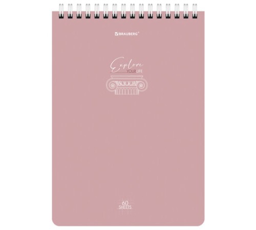 Блокнот А5 (146х206 мм), 60 л., гребень, картон, клетка, BRAUBERG, 
