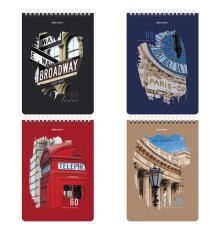 Блокнот А5 (146х206 мм), 60 л., гребень, картон, жесткая подложка, клетка, BRAUBERG, 