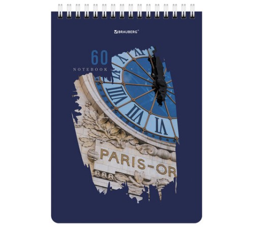 Блокнот А5 (146х206 мм), 60 л., гребень, картон, жесткая подложка, клетка, BRAUBERG, 