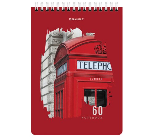 Блокнот А5 (146х206 мм), 60 л., гребень, картон, жесткая подложка, клетка, BRAUBERG, 