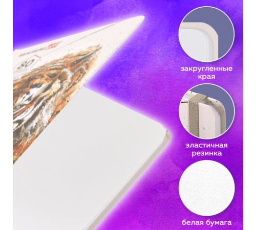Скетчбук, белая бумага 80 г/м2, 145х203 мм, 80 л., резинка, твердый, BRAUBERG ART DEBUT 