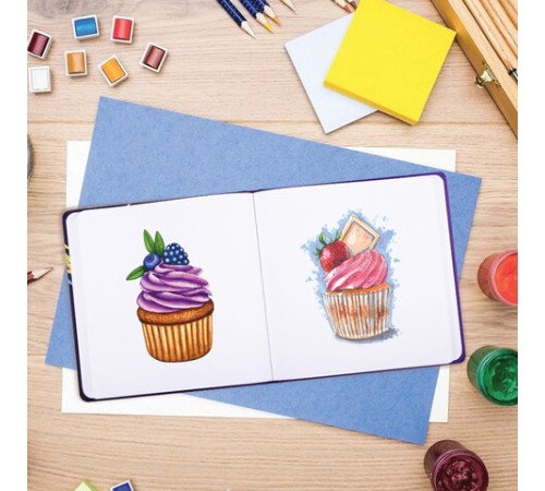 Скетчбук, белая бумага 80 г/м2, 195х195 мм, 80 л., резинка, твердый, BRAUBERG ART DEBUT 