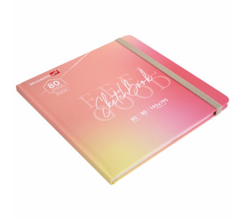 Скетчбук, белая бумага 80 г/м2, 195х195 мм, 80 л., резинка, твердый, BRAUBERG ART DEBUT 