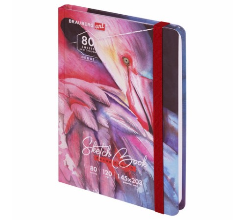 Скетчбук, белая бумага 120 г/м2, 145х203 мм, 80 л., резинка, твердый, BRAUBERG ART DEBUT 