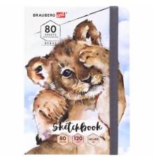 Скетчбук, белая бумага 120 г/м2, 145х203 мм, 80 л., резинка, твердый, BRAUBERG ART DEBUT 