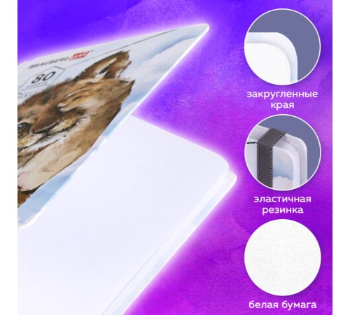 Скетчбук, белая бумага 120 г/м2, 145х203 мм, 80 л., резинка, твердый, BRAUBERG ART DEBUT 