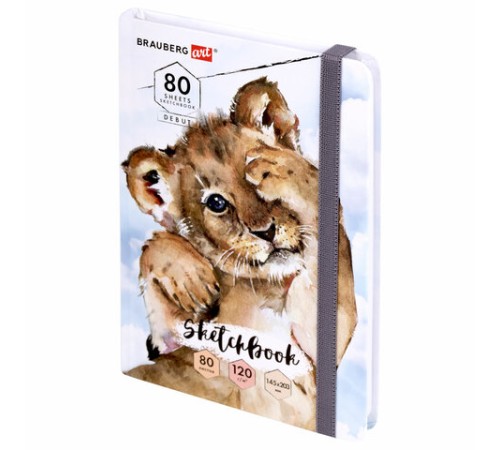 Скетчбук, белая бумага 120 г/м2, 145х203 мм, 80 л., резинка, твердый, BRAUBERG ART DEBUT 