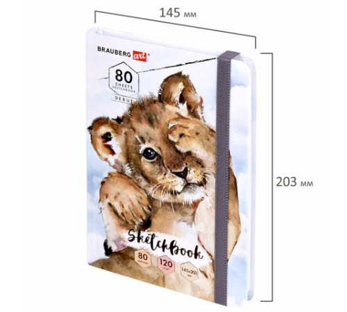 Скетчбук, белая бумага 120 г/м2, 145х203 мм, 80 л., резинка, твердый, BRAUBERG ART DEBUT 
