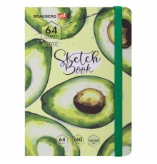 Скетчбук, белая бумага 160 г/м2, 145х203 мм, 64 л., резинка, твердый, BRAUBERG ART CLASSIC 