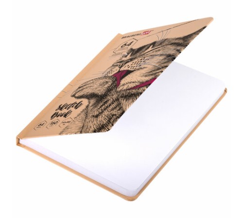 Скетчбук, белая бумага 160 г/м, 145х203 мм, 64 л., резинка, твердый, BRAUBERG ART CLASSIC 