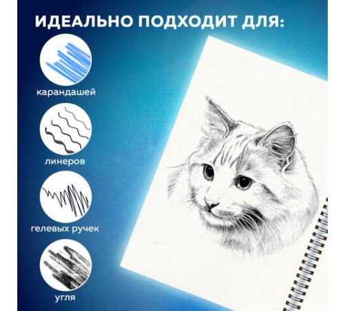 Скетчбук, белая бумага 160 г/м2, 145х203 мм, 64 л., резинка, твердый, BRAUBERG ART CLASSIC 