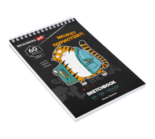 Скетчбук, белая бумага 100 г/м2, 140х201 мм, 60 л., гребень, подложка, BRAUBERG ART DEBUT, 