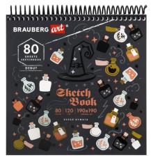 Скетчбук, белая бумага 120 г/м2, 190х190 мм, 80 л., гребень, жёсткая подложка, BRAUBERG ART DEBUT, 
